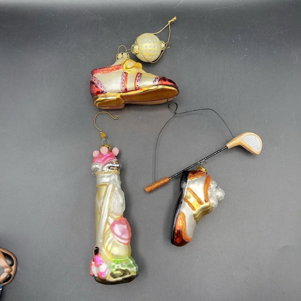 Blown Glass Golf Shoe Club Bag & Ball Ornaments Christmas Set of 3 - 1 Repair